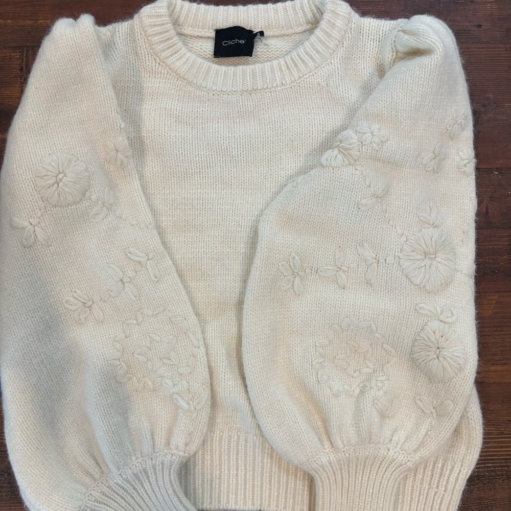 Cream Embroidered Women's Sweater
